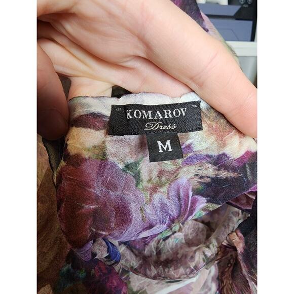 Komarov Sheer Asymmetrical Purple Pastel Floral Formal Wedding Bridal Dress Sz M - Picture 7 of 7